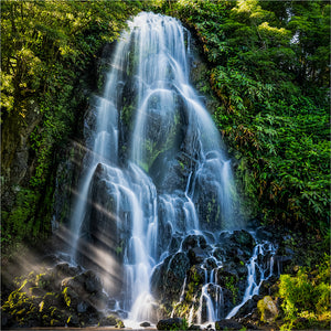 Sunrays over Waterfall .Sao Miguel Island